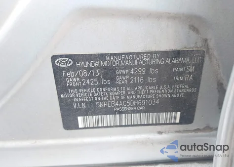 2013 Hyundai Sonata Gls from USA, damaged, VIN 5NPEB4AC5DH691034